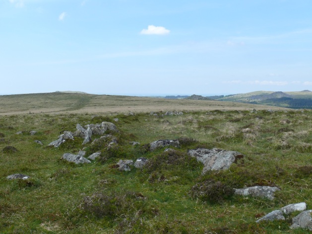 What looks like a circular settlement with Down Tor Stone Row on the left, Peek Hill on the right
